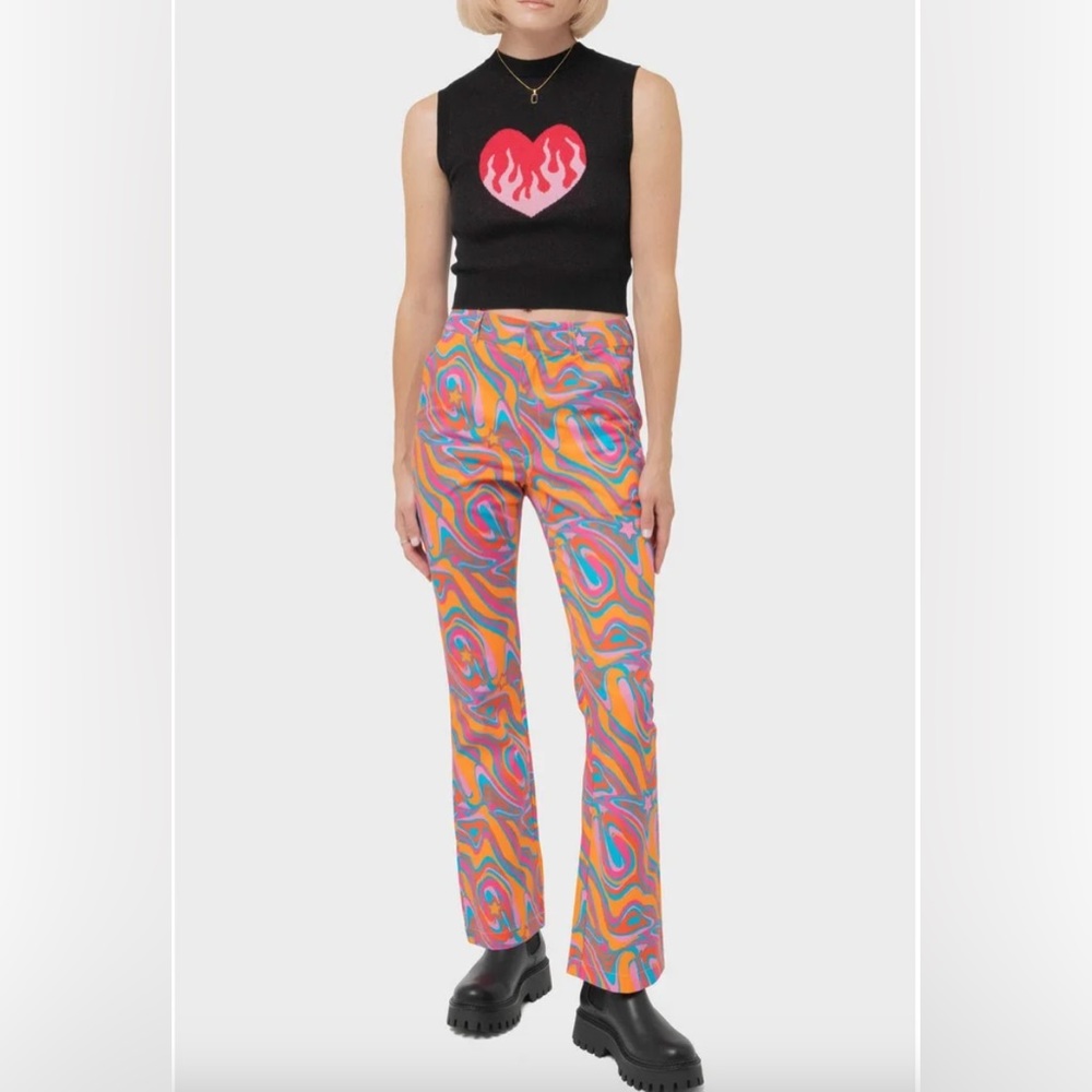 Another Girl Star Swirl Print Flare Pant In Multi Size 4